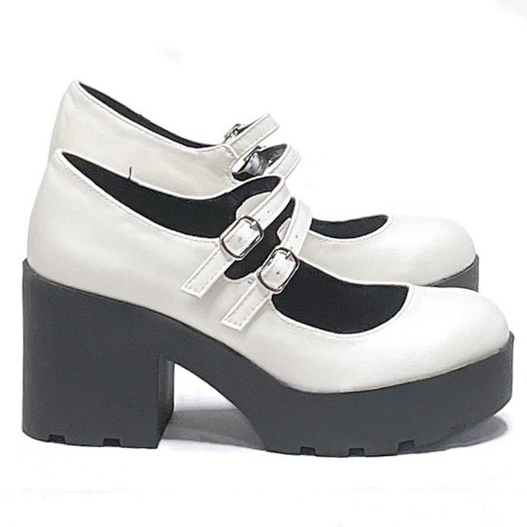 Shoes New Womens White Mary Jane School Girl Platform Heel Ballet